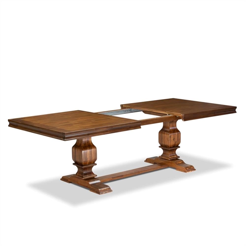 9-Piece Acacia Wood Dining Table Set with Faux Leather Chairs Y7392