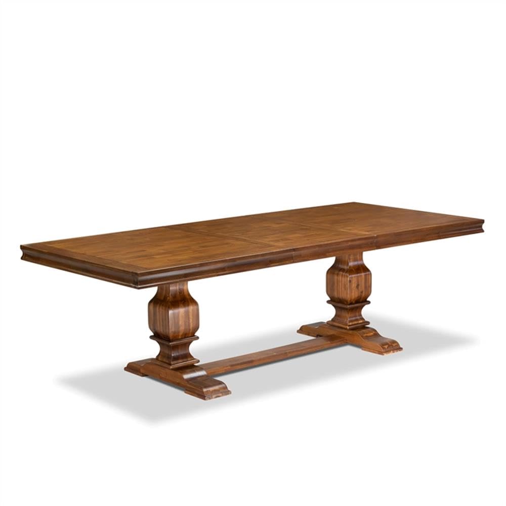 9-Piece Acacia Wood Dining Table Set with Faux Leather Chairs Y7392