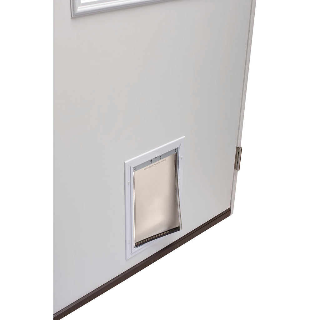 Steel Primed Left Hand In-Swing Prehung Front Door with Pet Door Clear Glass 36" x 80" R12087