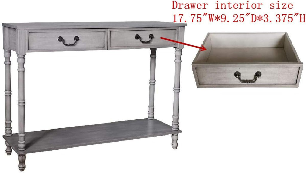 Washed Oak Wood Console Table with 2 Drawers T886