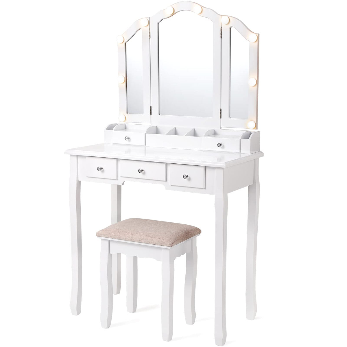 White Makeup Vanity Desk with Mirror and Chair P156