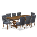 9-Piece Acacia Wood Dining Table Set with Faux Leather Chairs Y7392
