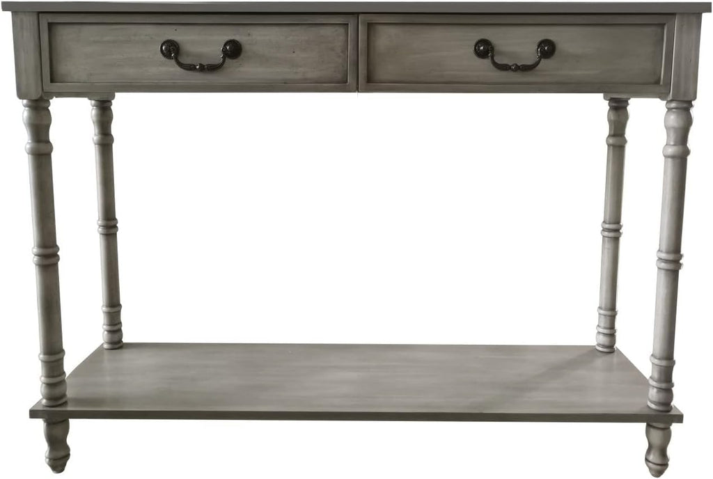 Washed Oak Wood Console Table with 2 Drawers T886