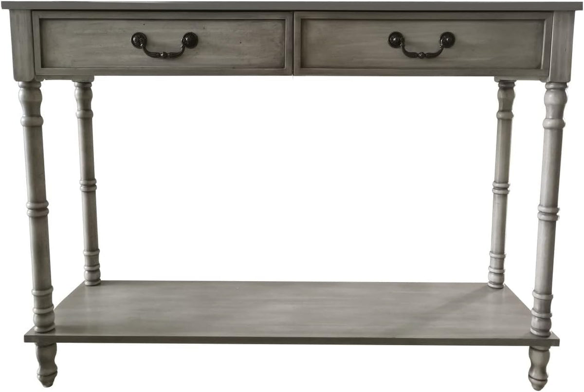 Washed Oak Wood Console Table with 2 Drawers T886