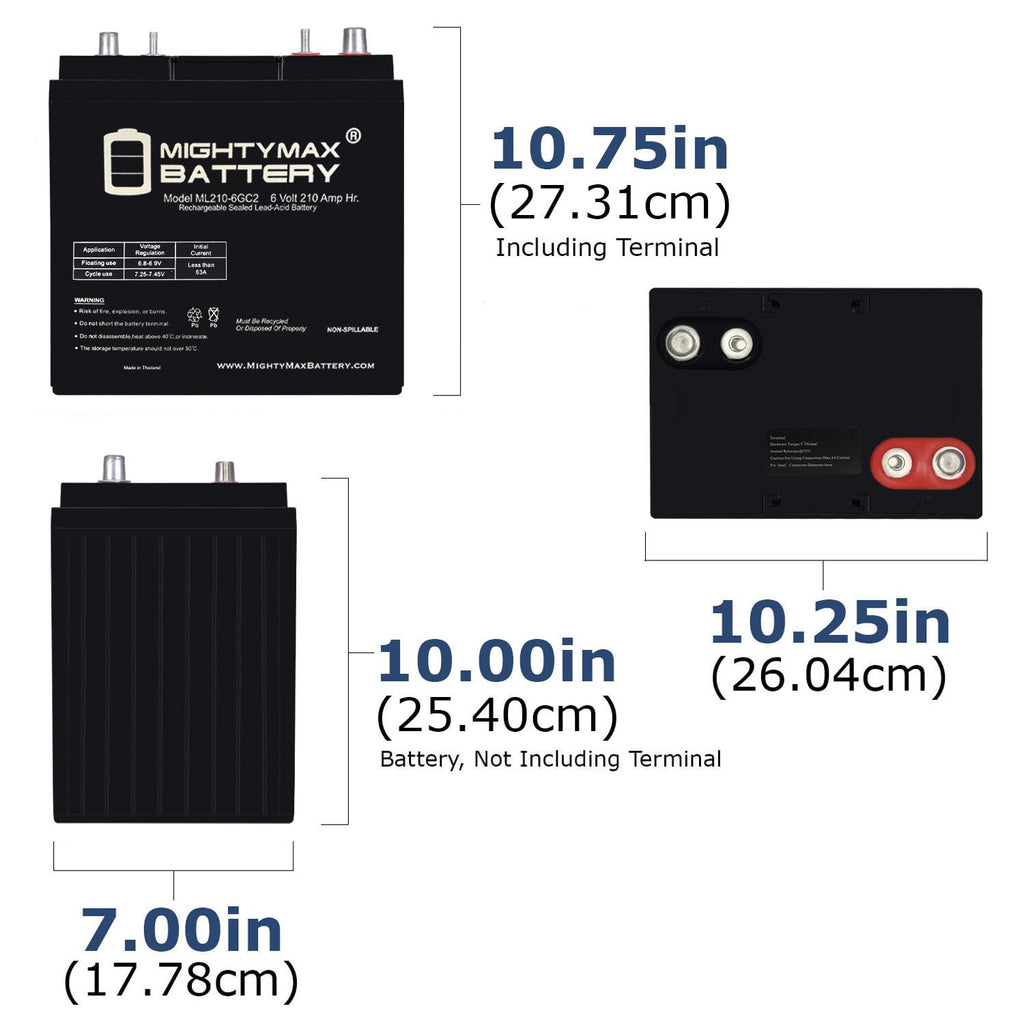 6V 210AH Dual Terminal SLA Deep Cycle Battery 4 Pack E25152