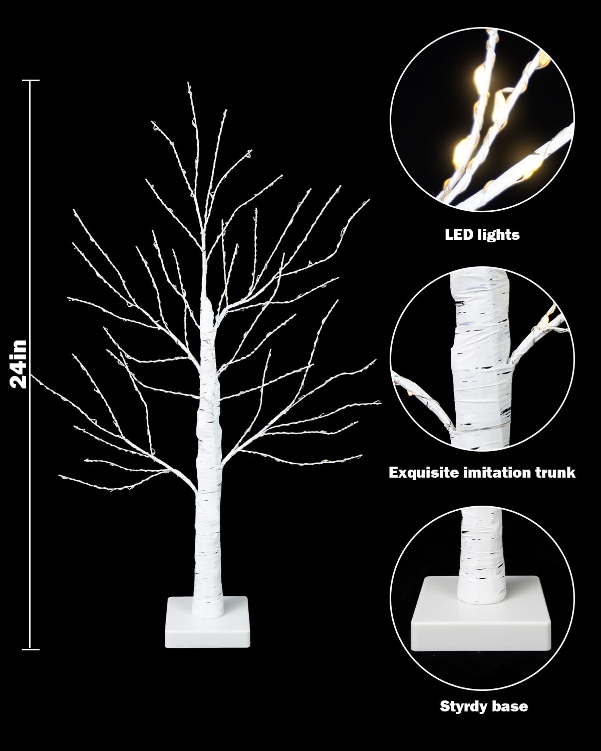 24 Inch Artificial Lighted Birch Tree with 144 LED Lights Z988744
