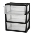 Black 3 Drawer Storage Organizer Tower with Clear Plastic Bins L544