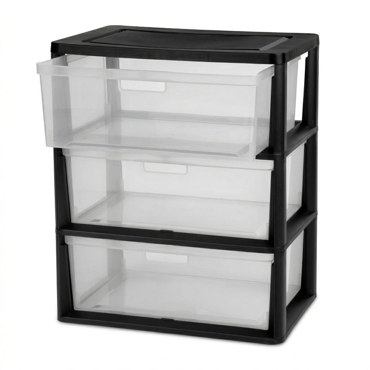 Black 3 Drawer Storage Organizer Tower with Clear Plastic Bins L544
