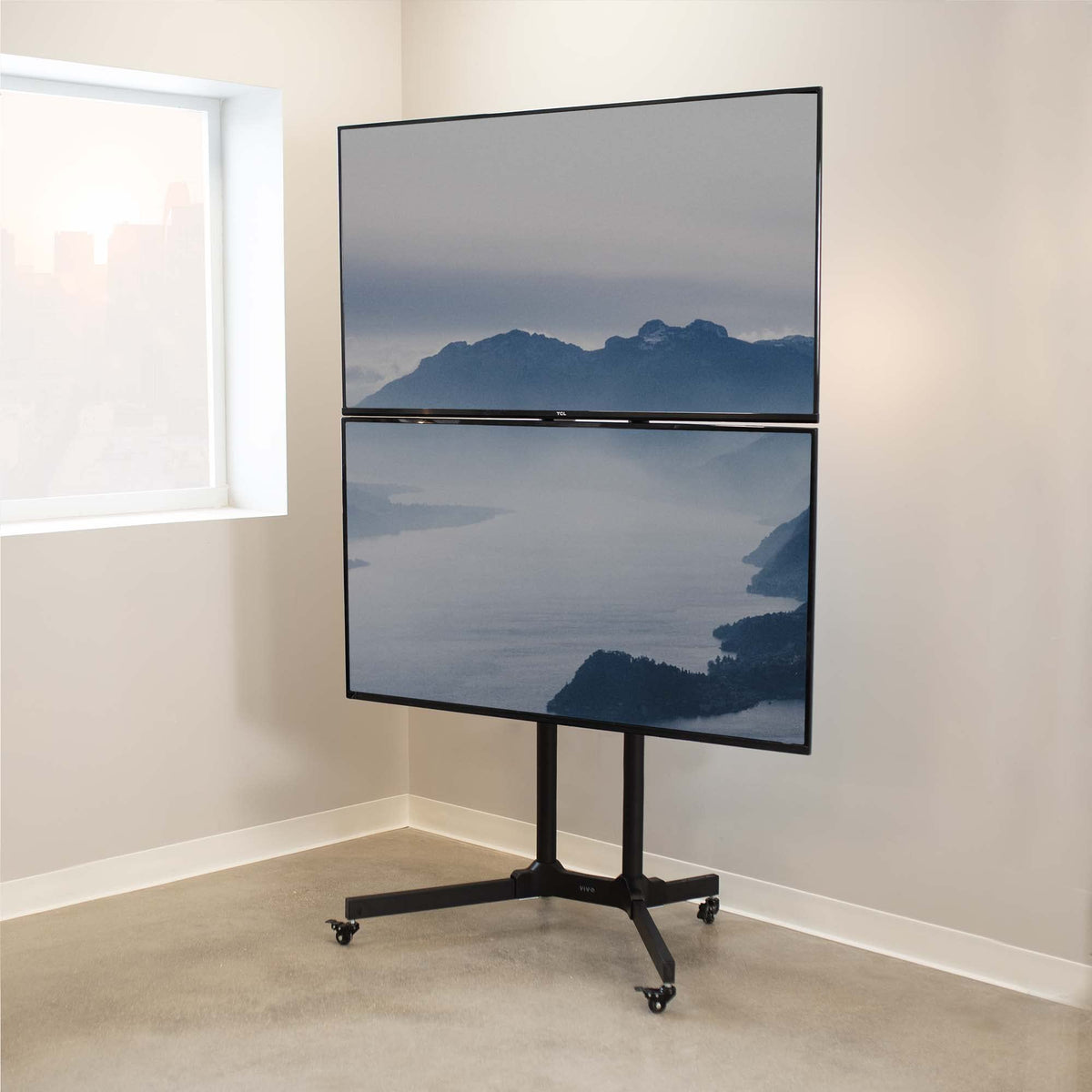 Mobile TV Cart for 32 to 65 inch Dual Screens, Rolling Stand with Locking Wheels, Black B515
