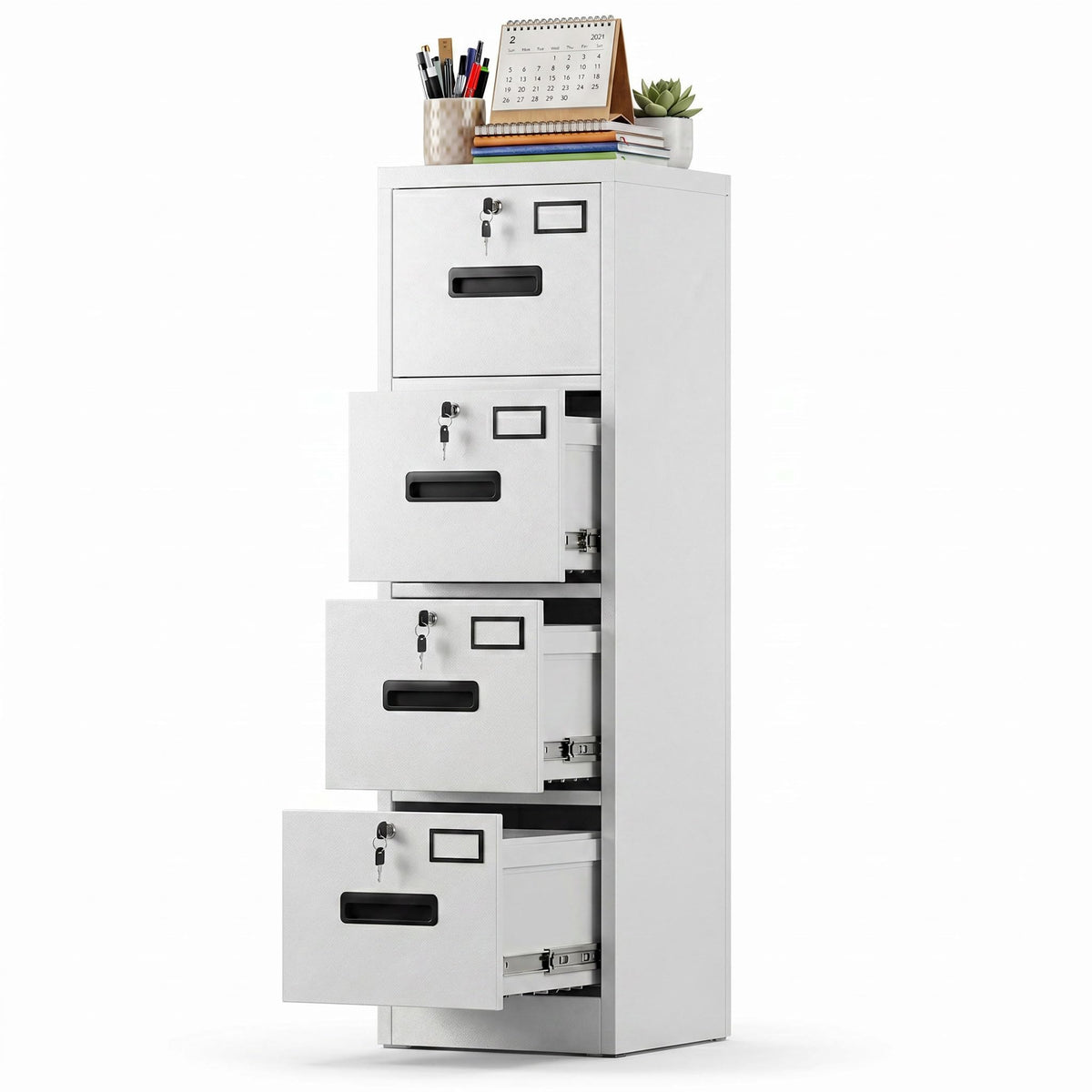 4 Drawer White Metal File Cabinet S3888
