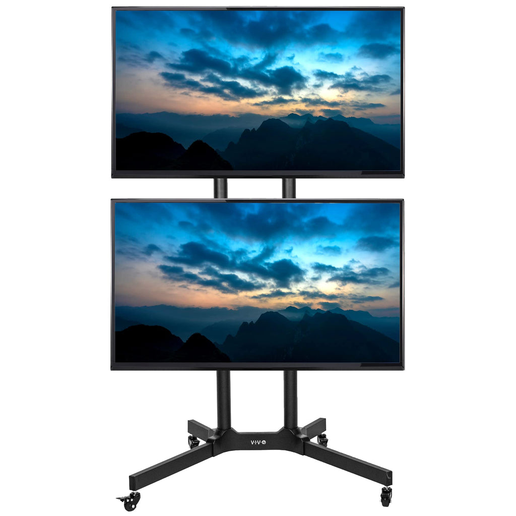 Mobile TV Cart for 32 to 65 inch Dual Screens, Rolling Stand with Locking Wheels, Black B515