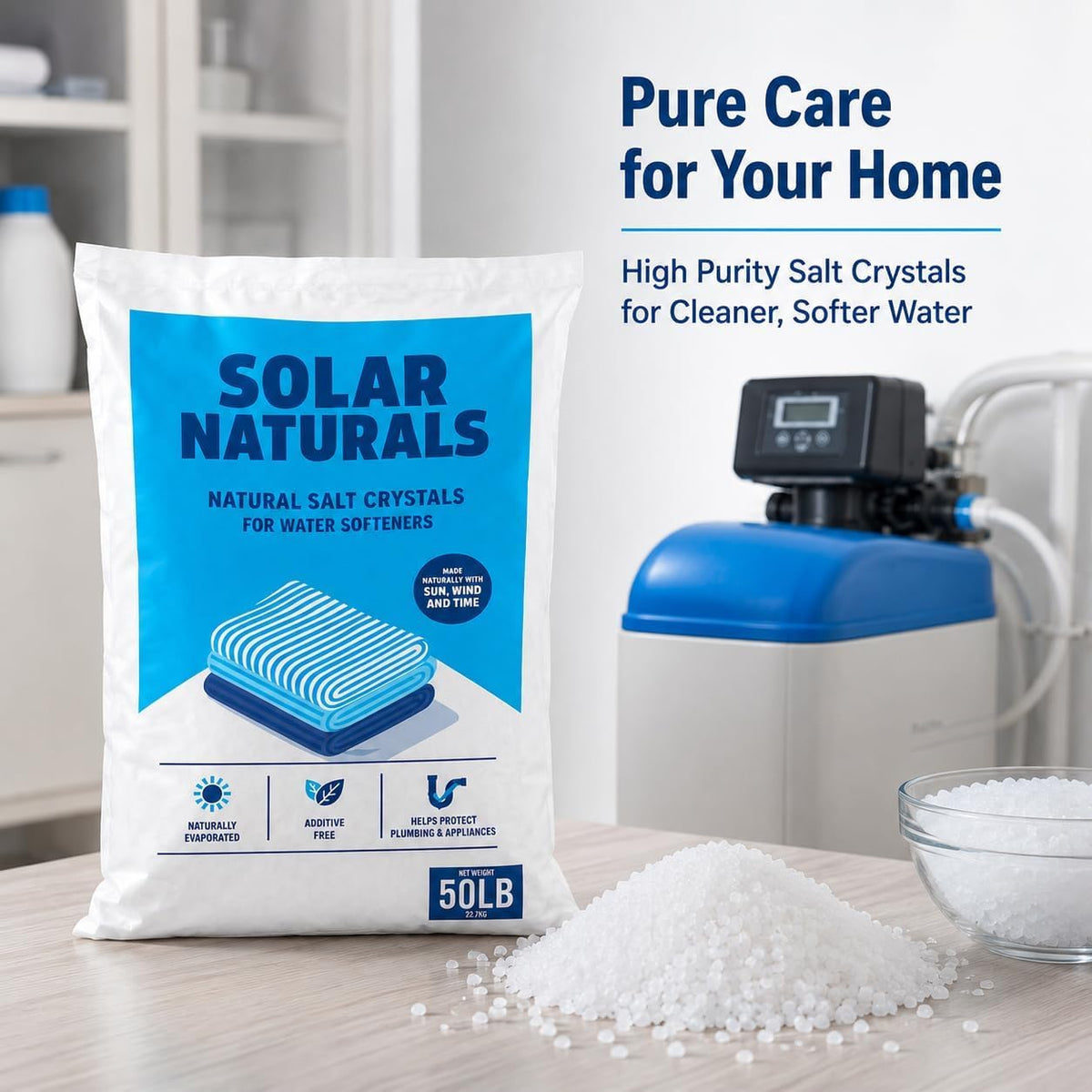 Natural Salt Crystals for Water Softeners, 50lb I1455
