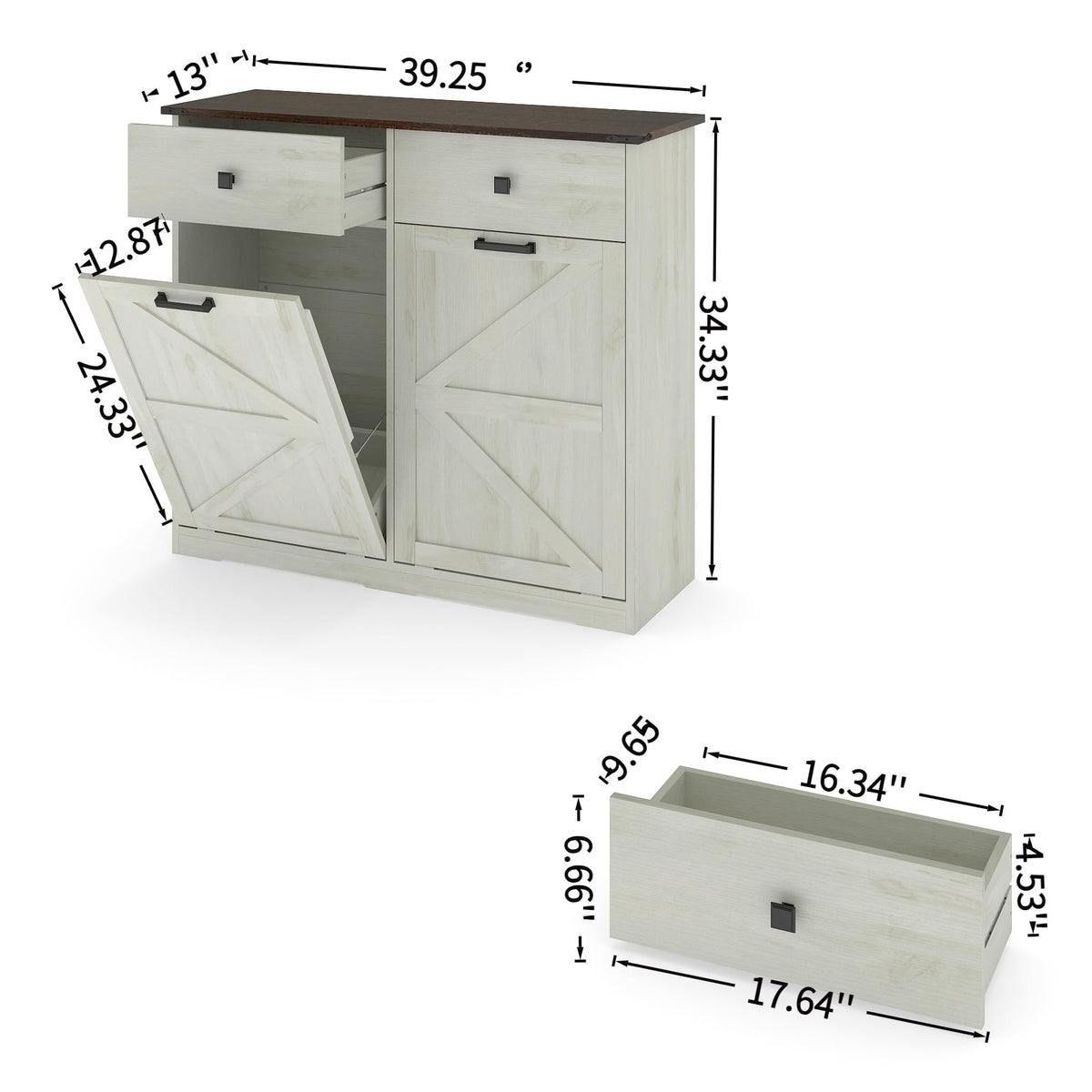 Antique White Tilt Out Trash Cabinet with 2 Drawers V7545