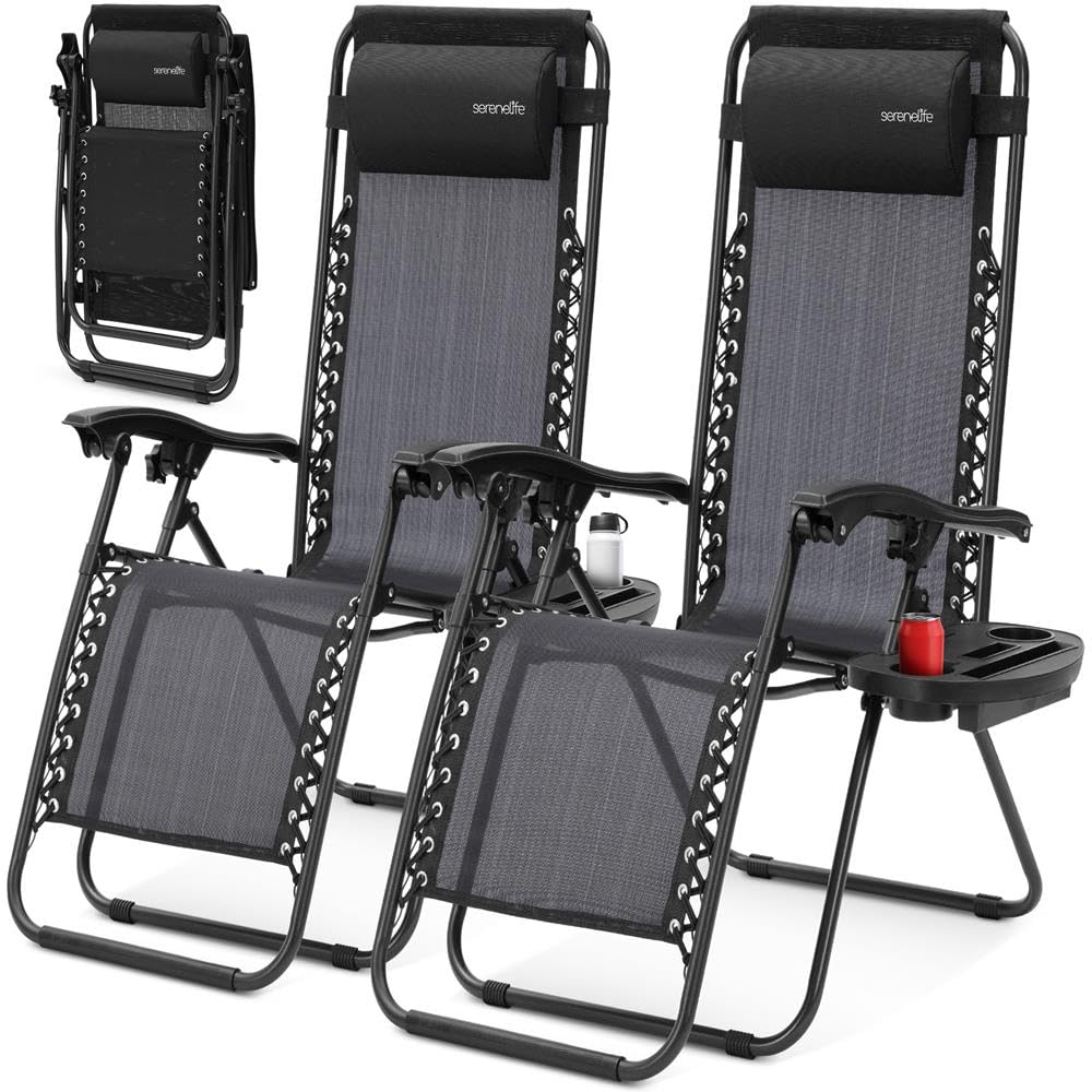 2 Pack Black Zero Gravity Lounge Chairs with Side Table H50604