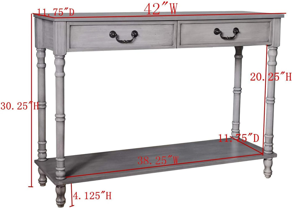 Washed Oak Wood Console Table with 2 Drawers T886