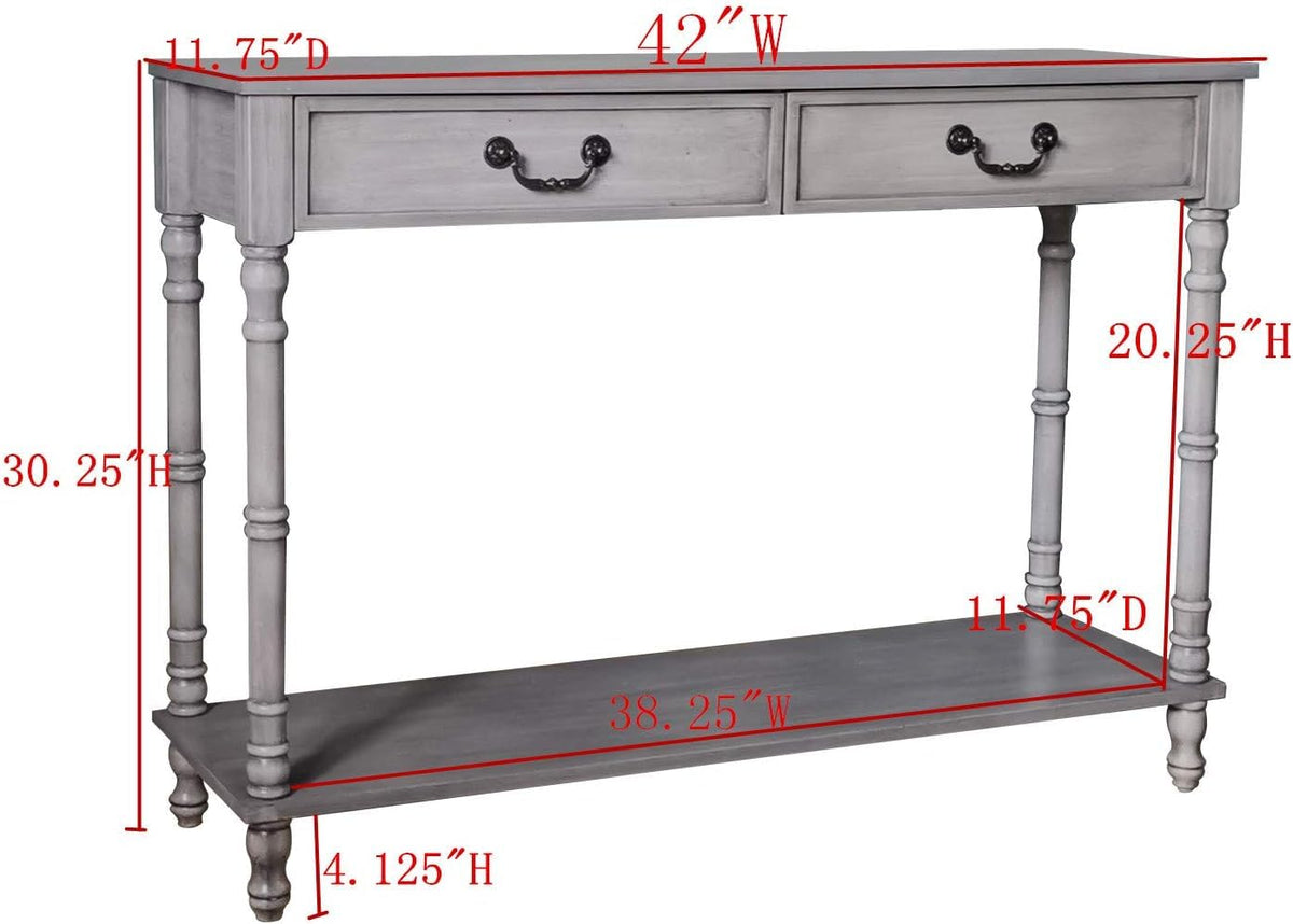 Washed Oak Wood Console Table with 2 Drawers T886