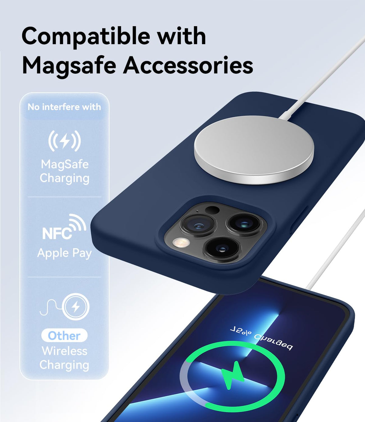 Magnetic Silicone Phone Case with Microfiber Lining, 6.7 inch, Navy Blue T879244