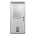 Steel Primed Left Hand In-Swing Prehung Front Door with Pet Door Clear Glass 36" x 80" R12087