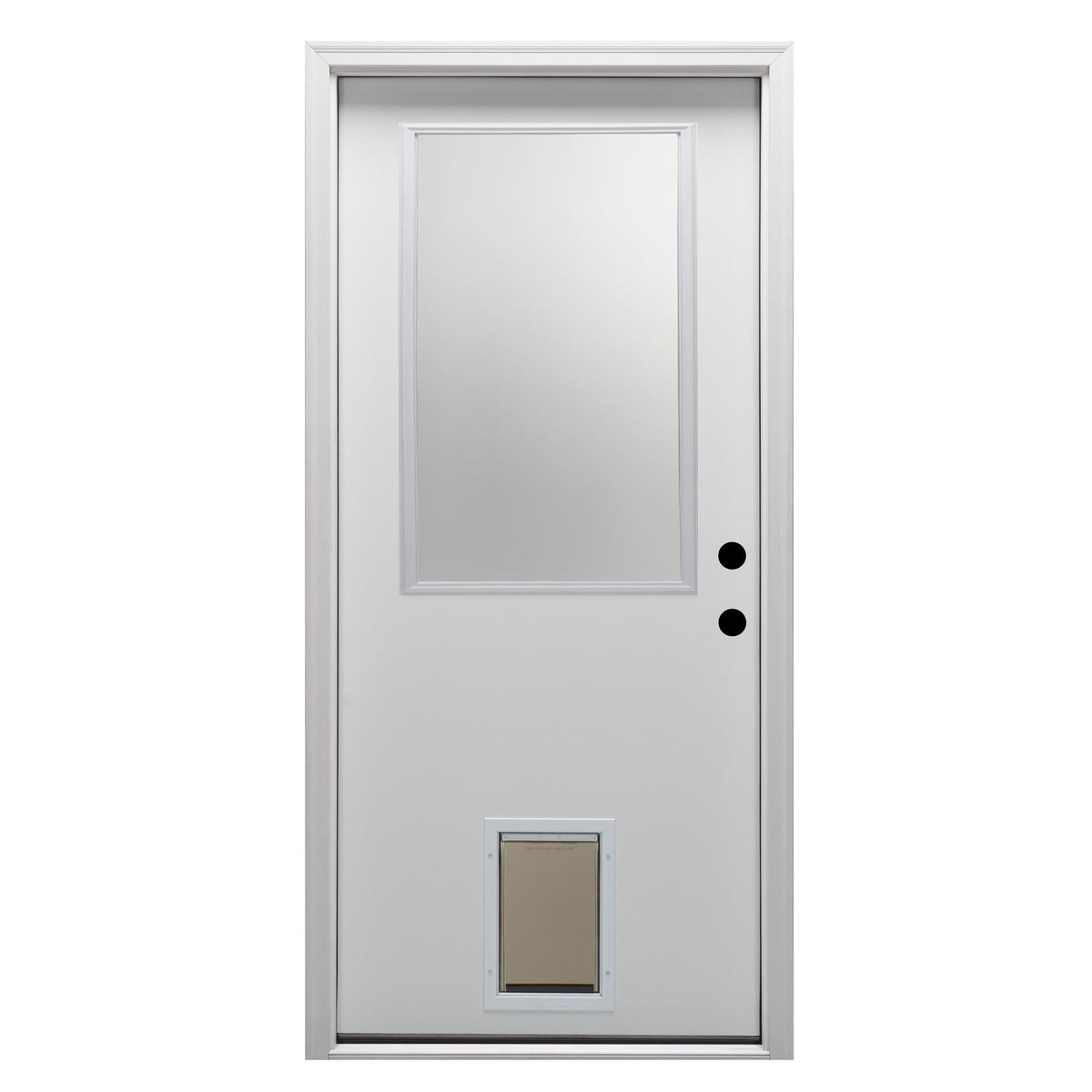 Steel Primed Left Hand In-Swing Prehung Front Door with Pet Door Clear Glass 36" x 80" R12087