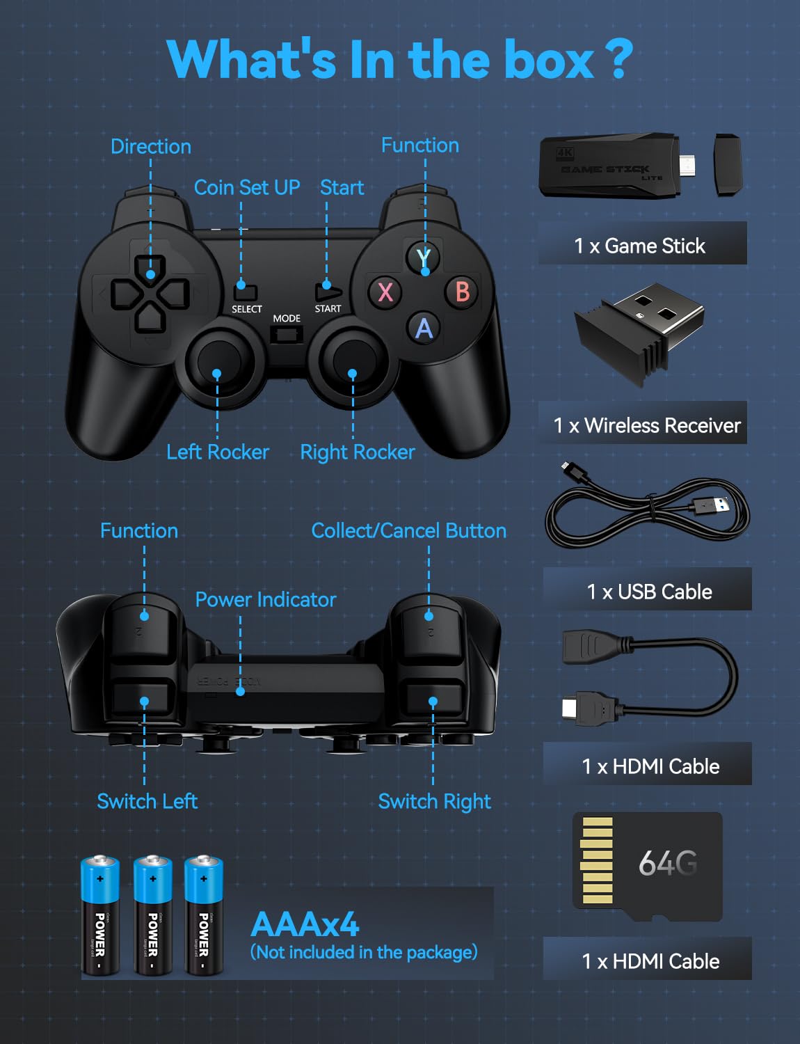 4K HDMI-Compatible Retro Gaming Console with 2.4G Wireless Controllers D2741