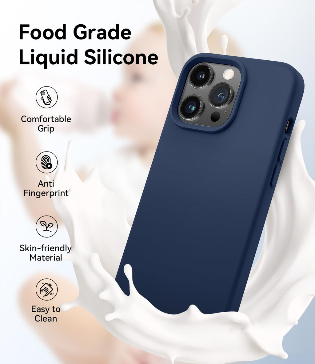 Magnetic Silicone Phone Case with Microfiber Lining, 6.7 inch, Navy Blue T879244