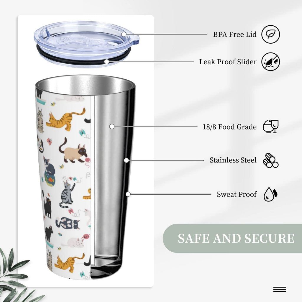 20 Oz Stainless Steel Insulated Cat Tumbler with Lid and Straw S6154