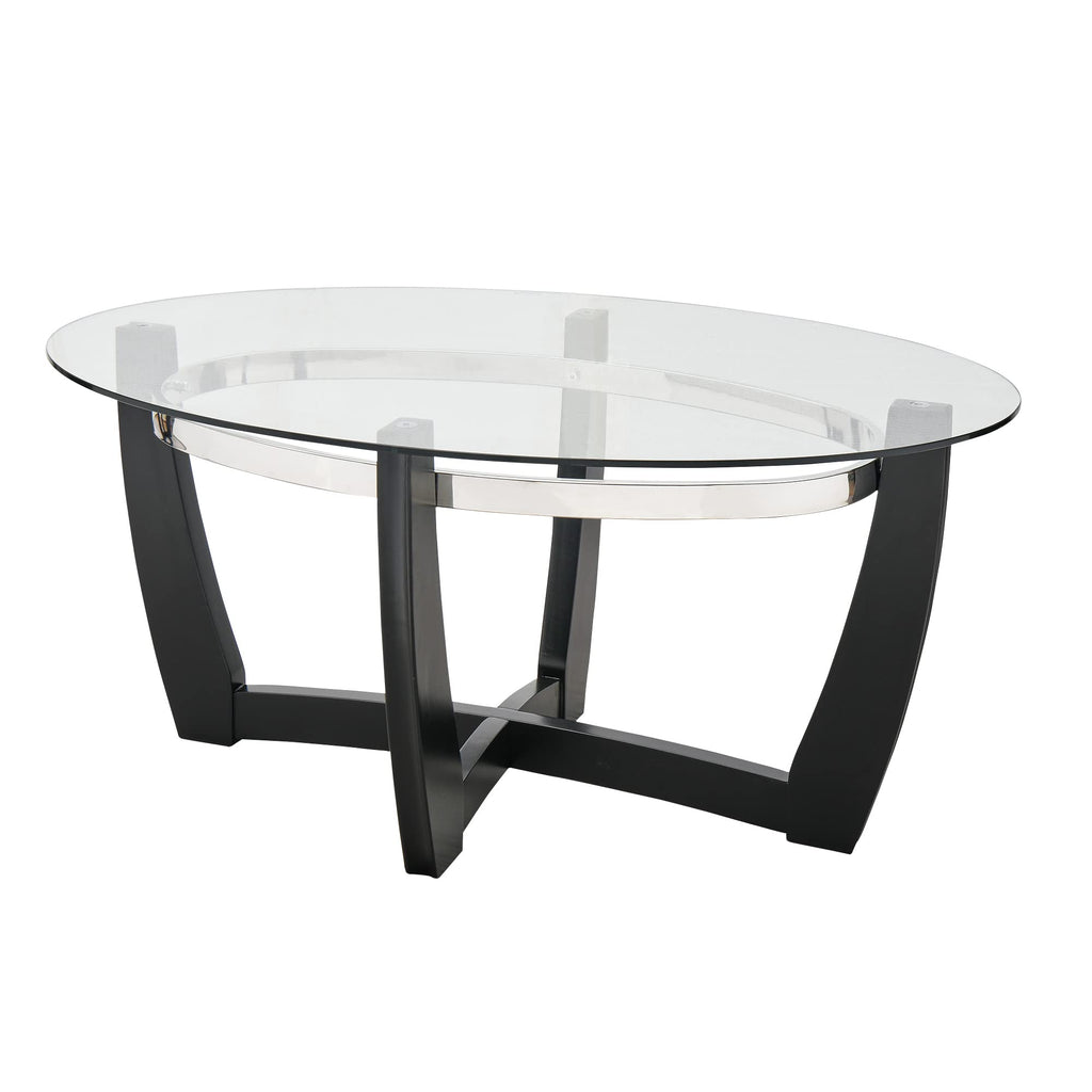 Glass Coffee Table with Solid Wood Base, 43.3''L x 29.5''W x 20.1''H Q671