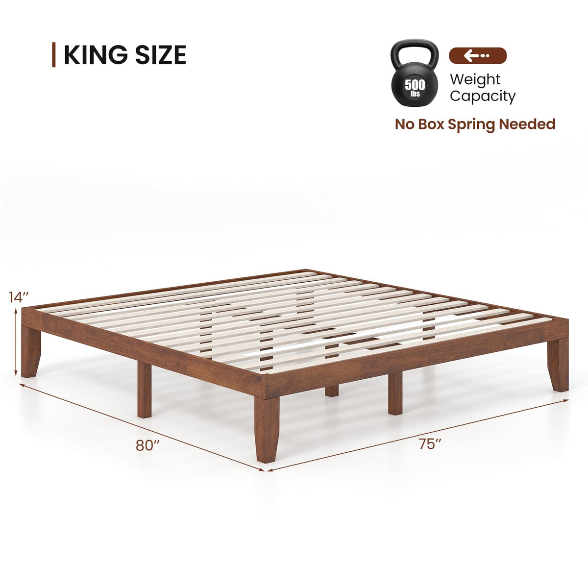 14 Inches Wood Platform Bed Frame King Size L632