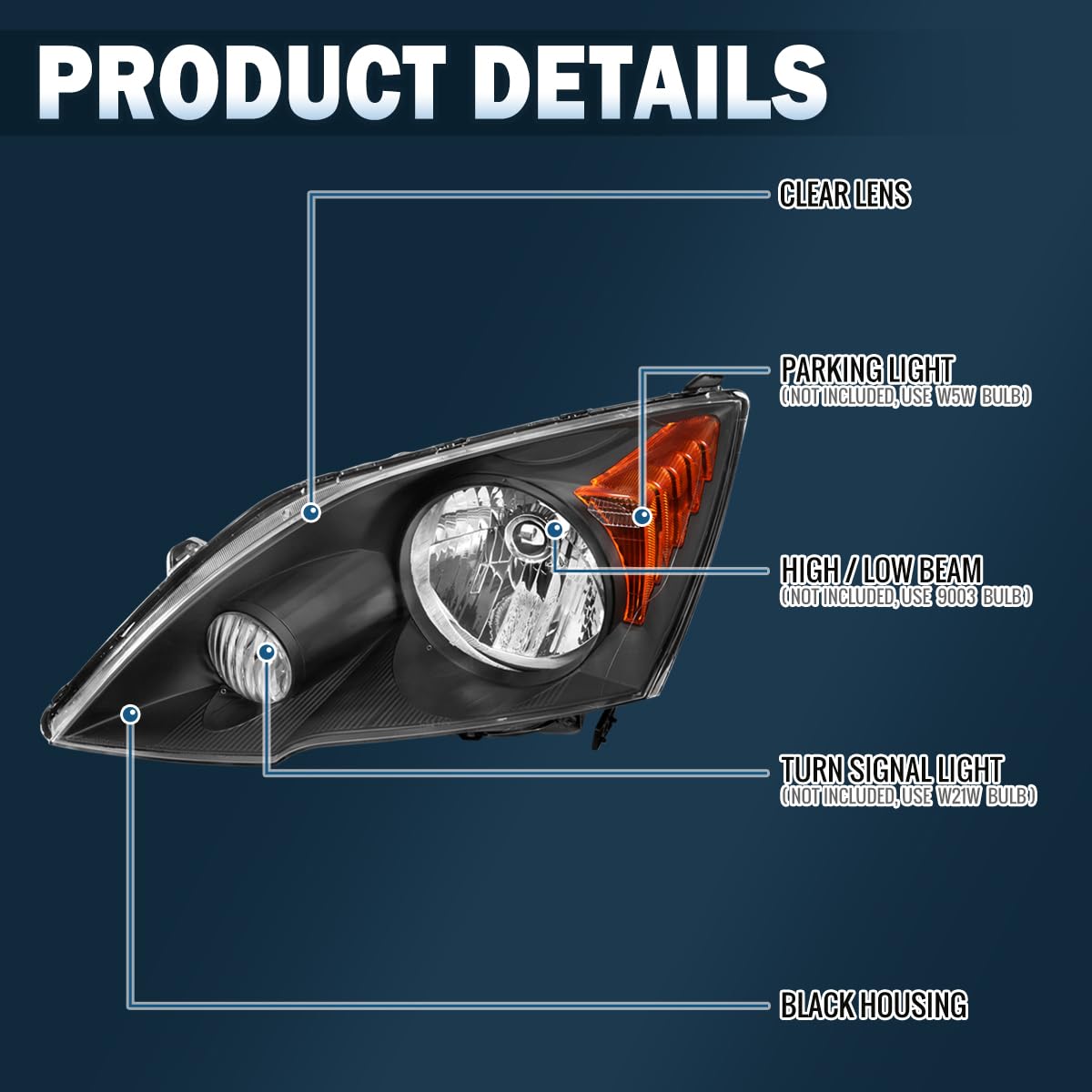 Black Halogen Headlights Pair K306