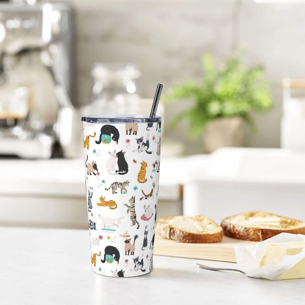 20 Oz Stainless Steel Insulated Cat Tumbler with Lid and Straw S6154