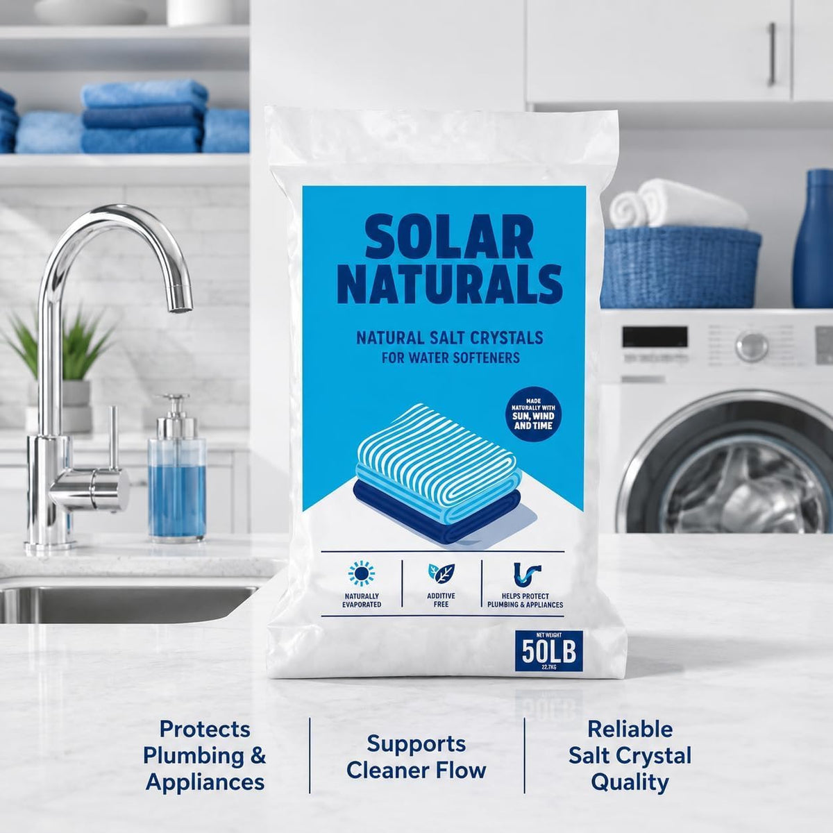 Natural Salt Crystals for Water Softeners, 50lb I1455