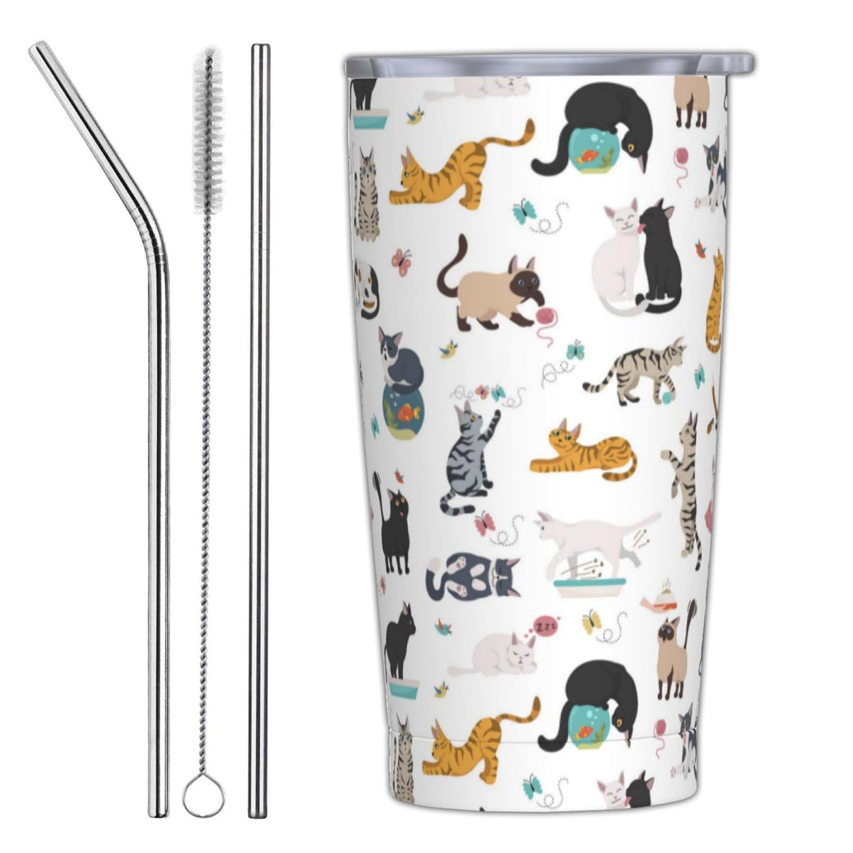 20 Oz Stainless Steel Insulated Cat Tumbler with Lid and Straw S6154