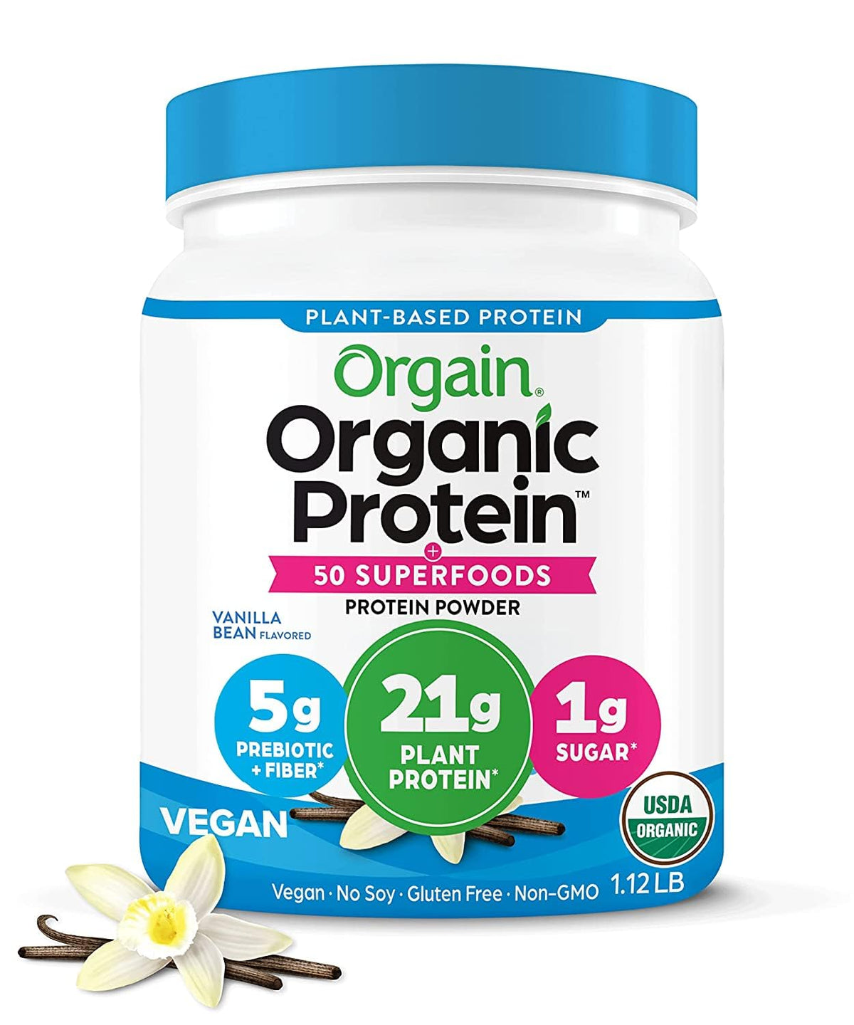 Organic Vegan 21g Protein Superfoods Powder Vanilla Bean 1.12lb C19581