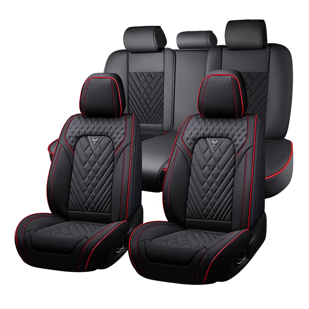 Black-Red Leather Car Seat Covers Full Set J849