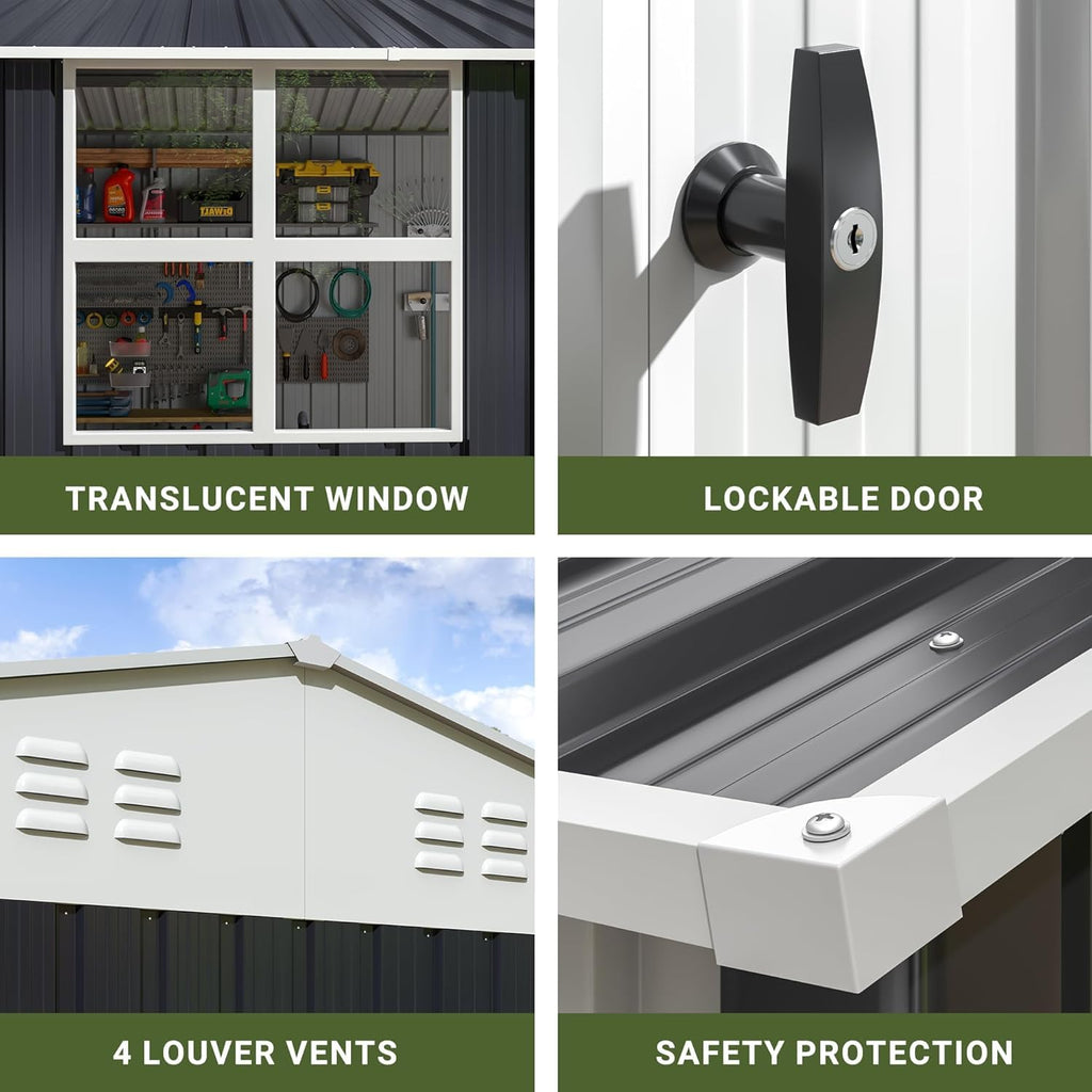 10X14 FT Metal Outdoor Storage Shed with Window, Black D43879