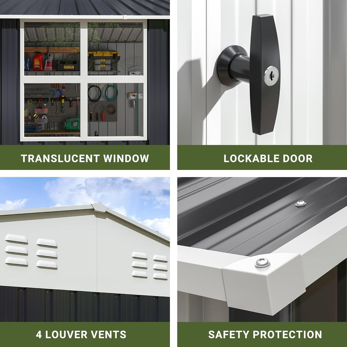 10X14 FT Metal Outdoor Storage Shed with Window, Black D43879