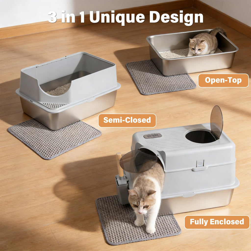 XL Stainless Steel Enclosed Cat Litter Box with Lid O623602