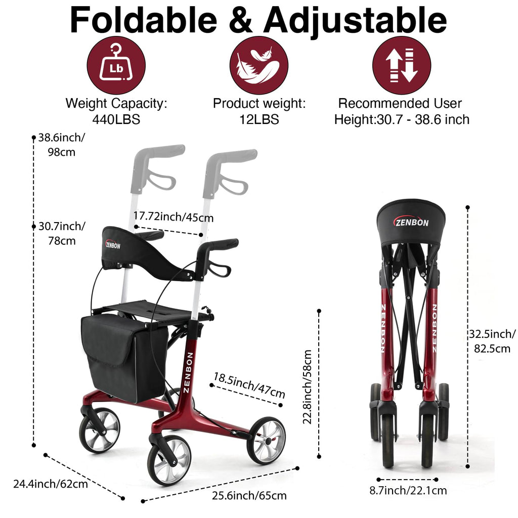 Foldable Rolling Walker with Seat 440 lbs Capacity G123409