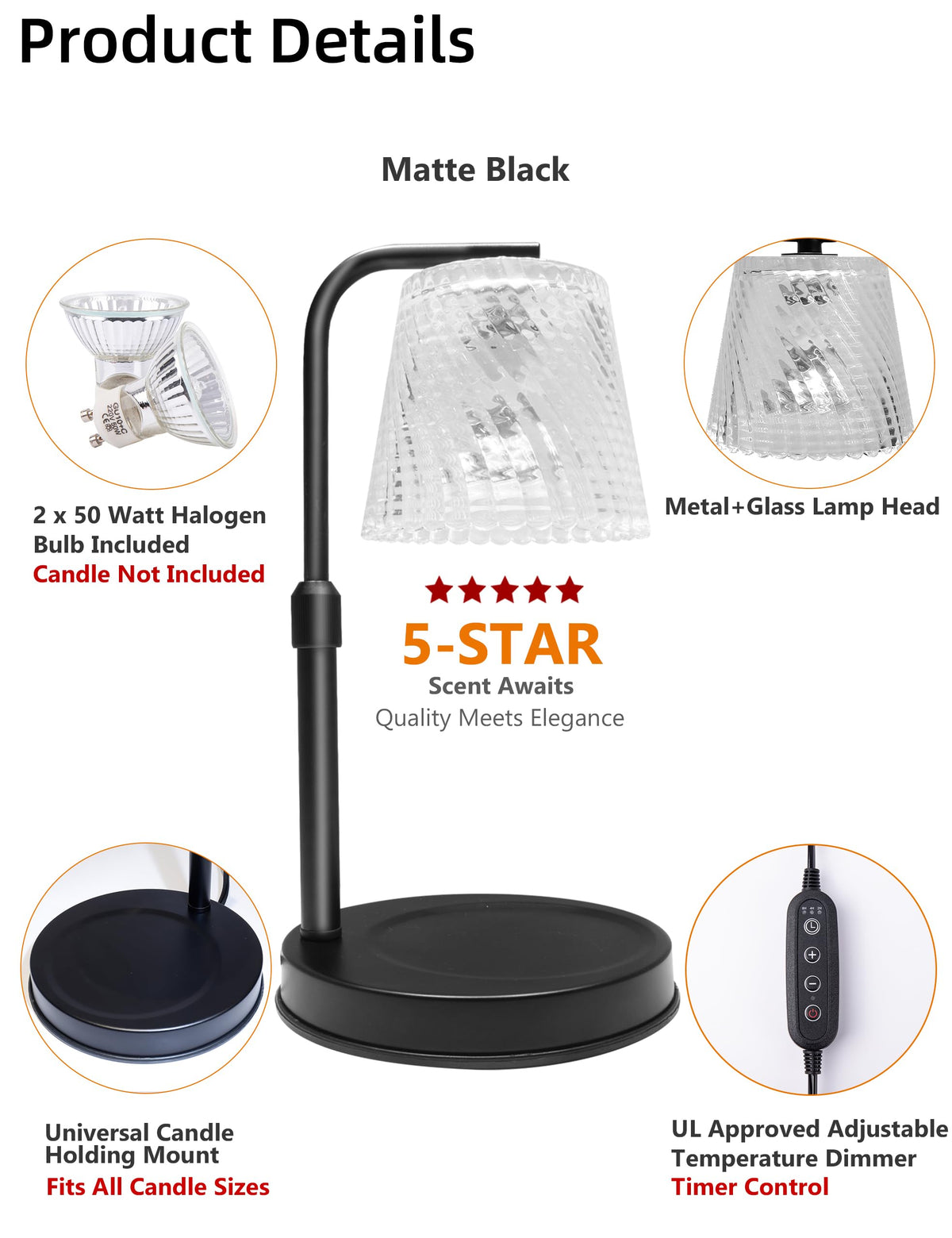 Candle Warmer Lamp with Timer Dimmable Y91906