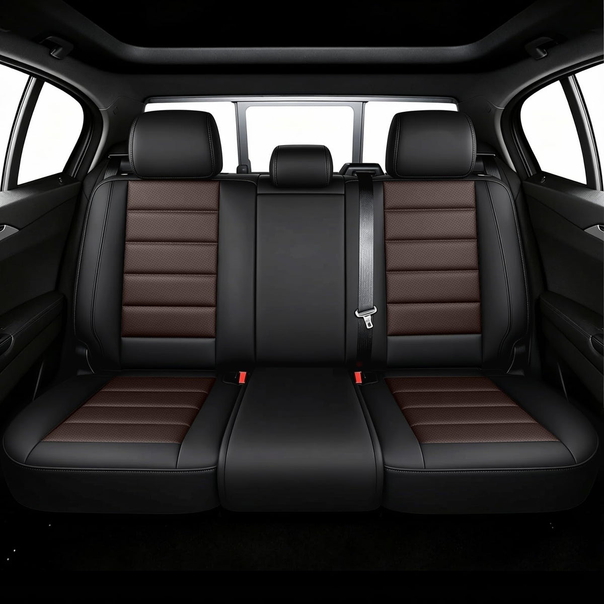 Full Set Car Seat Covers, Waterproof Seat Protectors, Standard 5 Seats, Black & Coffee V7663