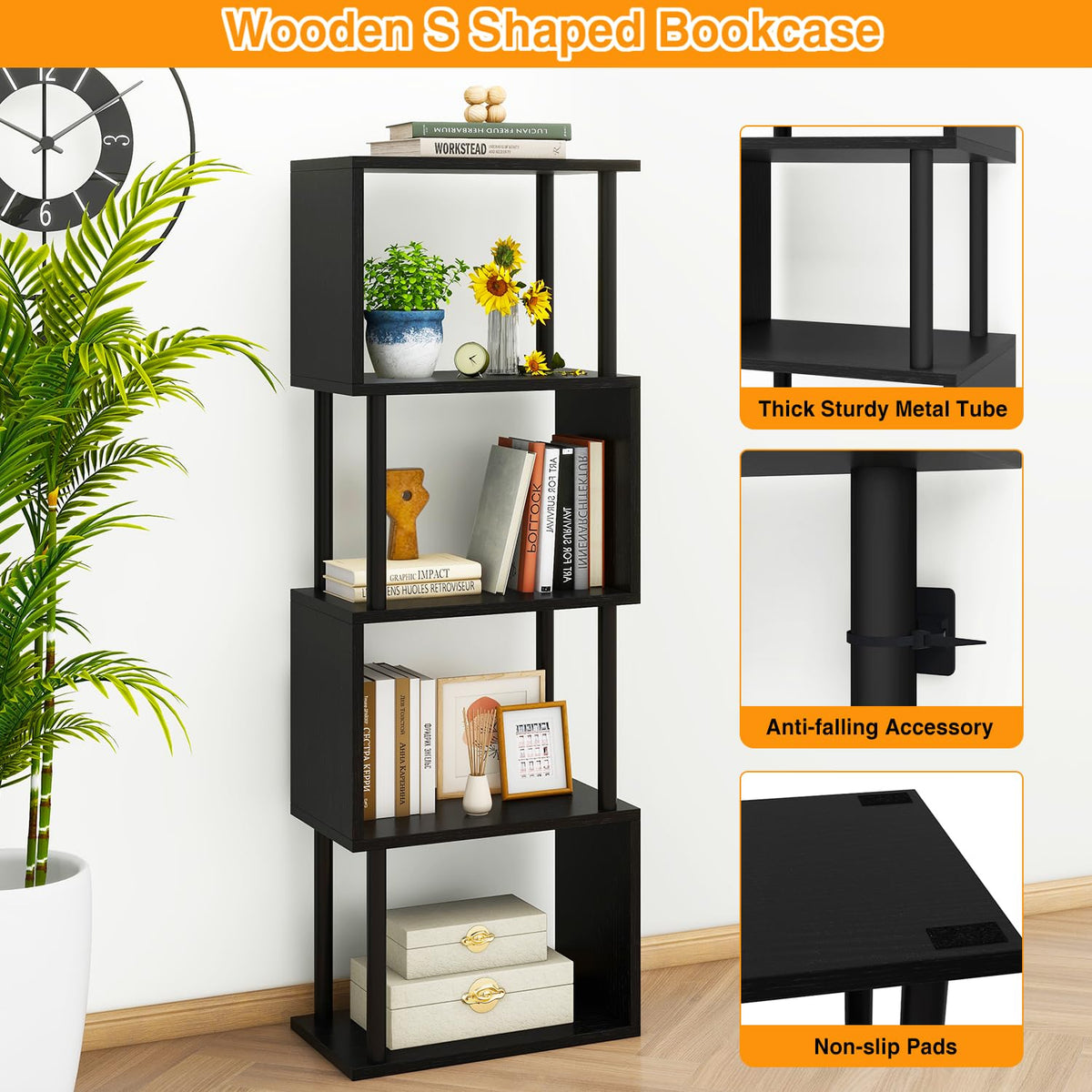 5-Tier Black Bookshelf A3916
