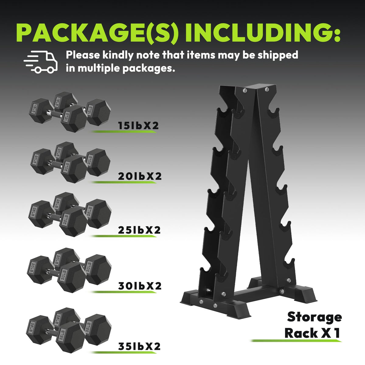 Hex Dumbbell Set with Vertical Storage Rack K7058