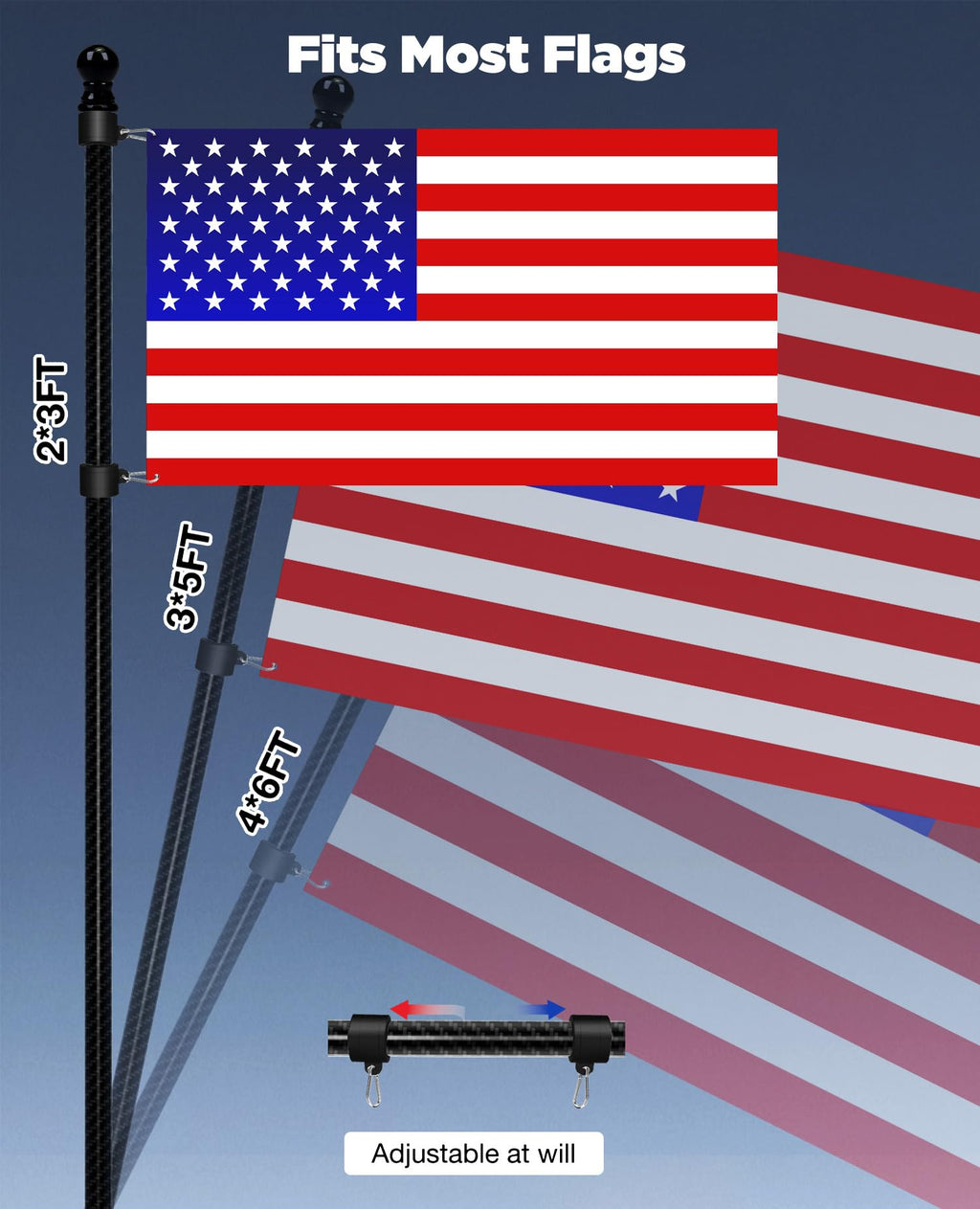 6' Carbon Fiber Flag Pole Kit with USA Flag L9708