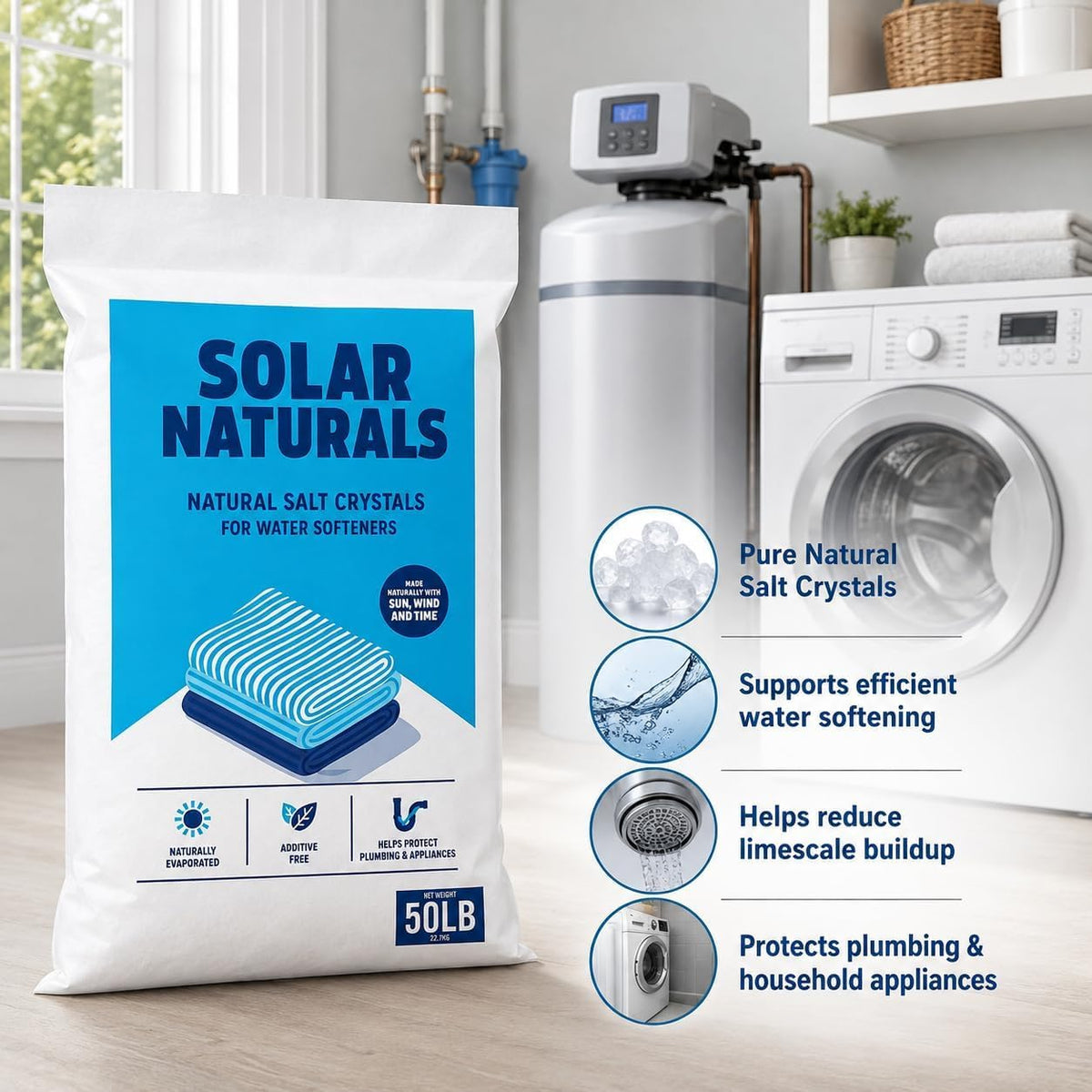 Natural Salt Crystals for Water Softeners, 50lb I1455