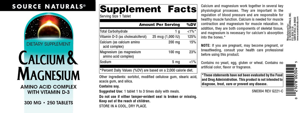 Calcium & Magnesium 300 MG 250 Tablets W75267