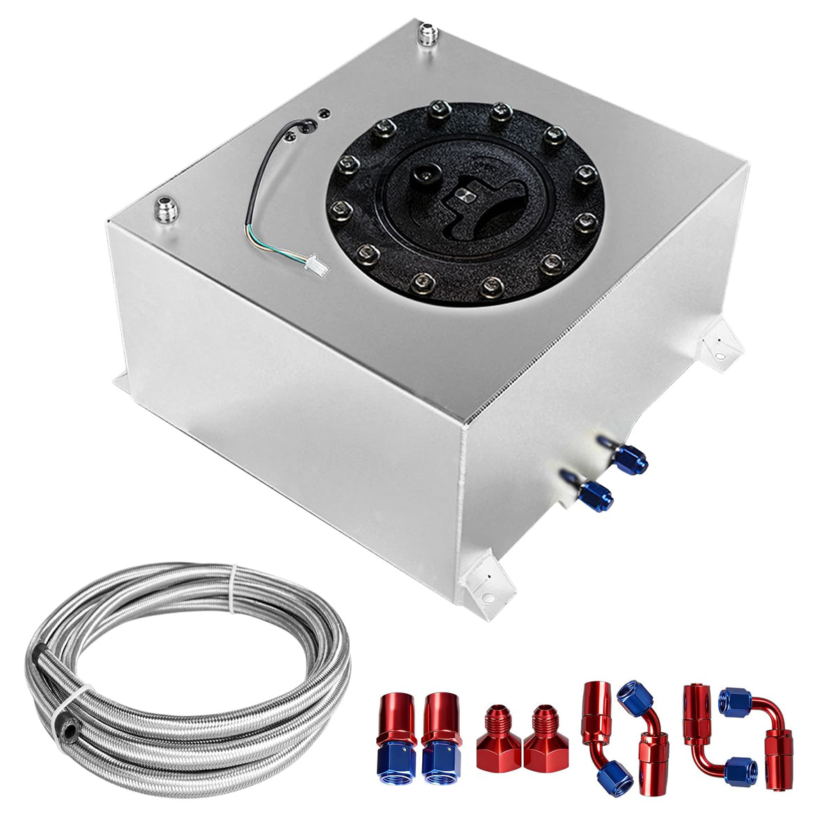5 Gallon Polished Aluminum Fuel Cell with Cap Level Sender 6AN 12FT Fuel Line Kit A265