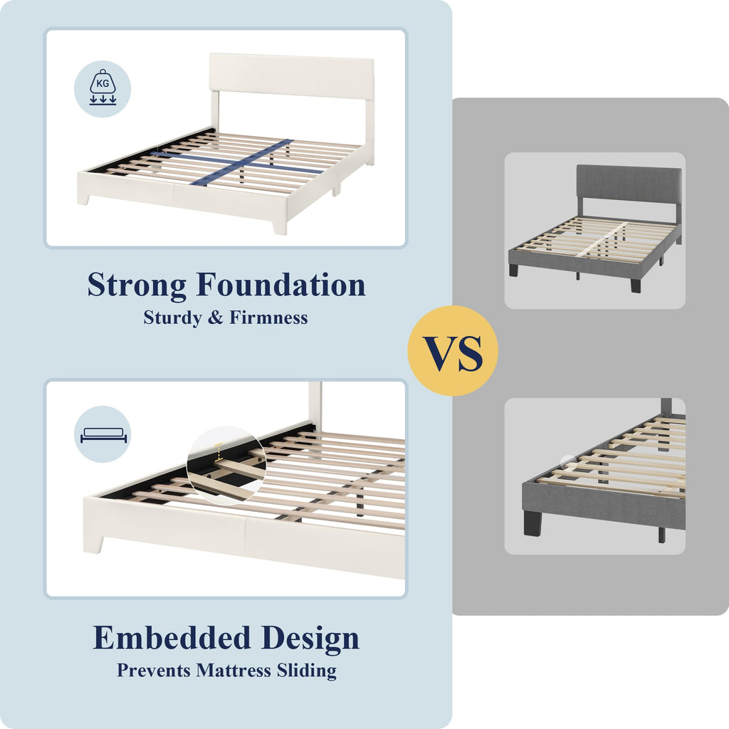 Queen Size Upholstered Bed Frame with Adjustable Headboard O251198