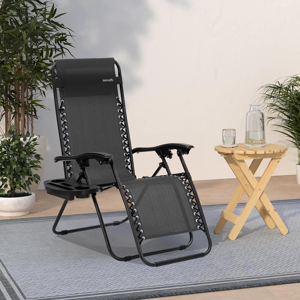 2 Pack Black Zero Gravity Lounge Chairs with Side Table H50604