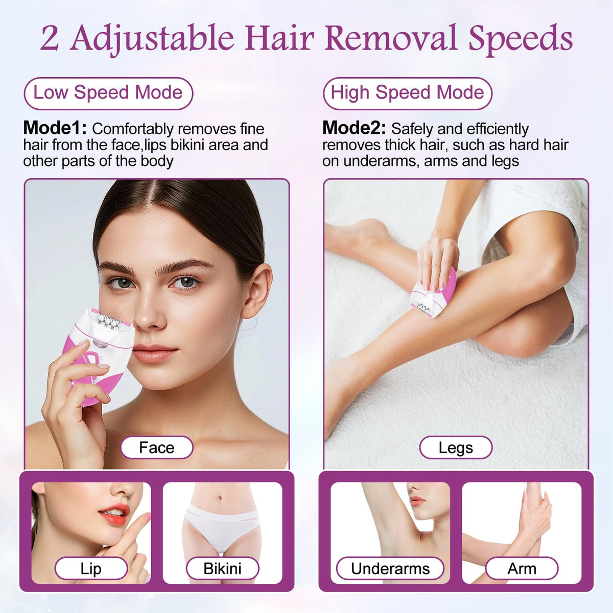 Rechargeable Cordless Electric Epilator with 2 Speed & LED Light Y127039