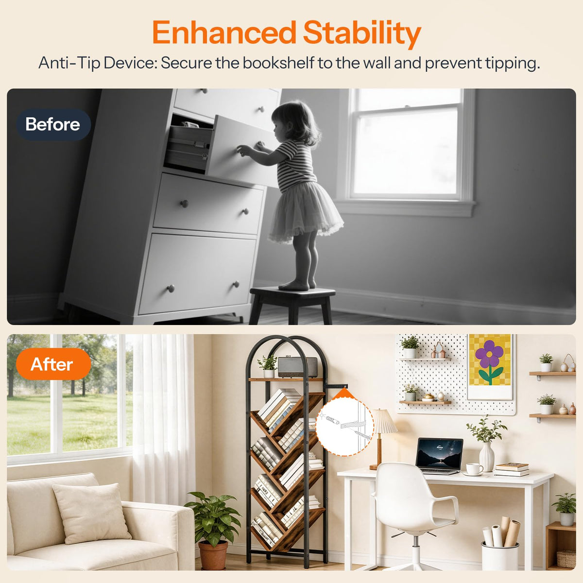8-Tier Arched Bookshelf with Metal Frame U59436